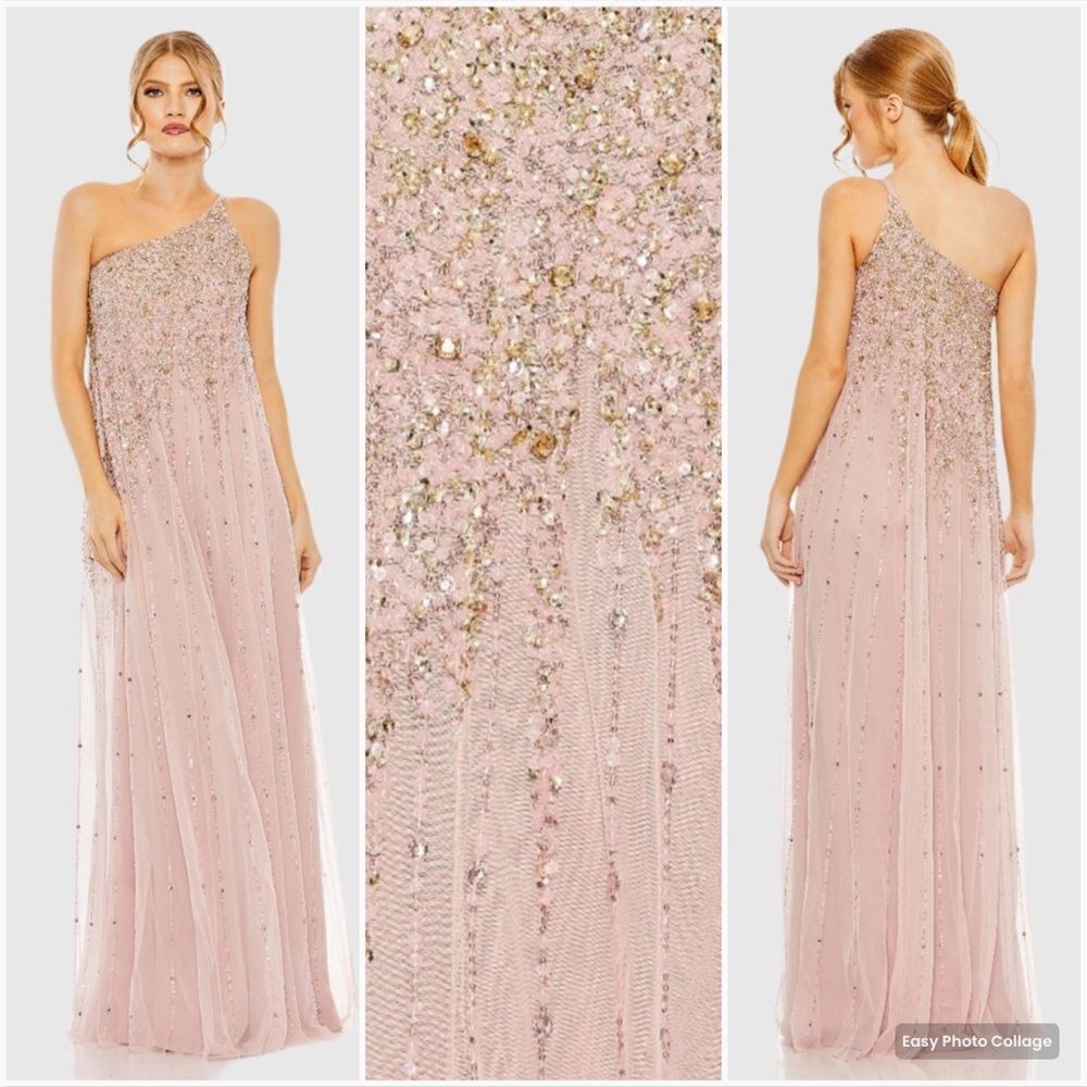 Mac Duggal 9224 Womens Pink One Shoulder Embellished Trapeze  Gown 16 18 20